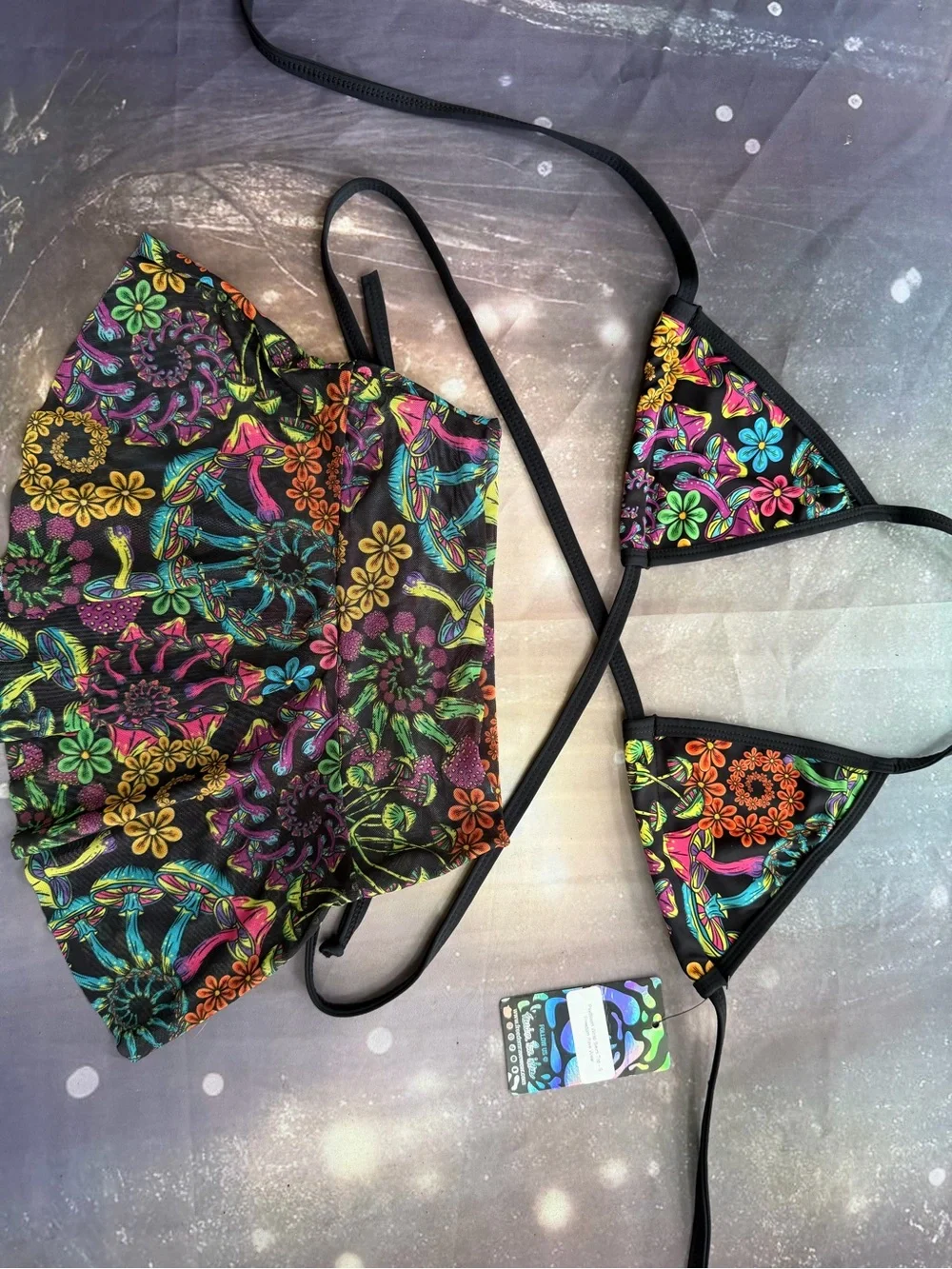 Psychedelic Mushroom Rave Bikini Top & Skirt Set